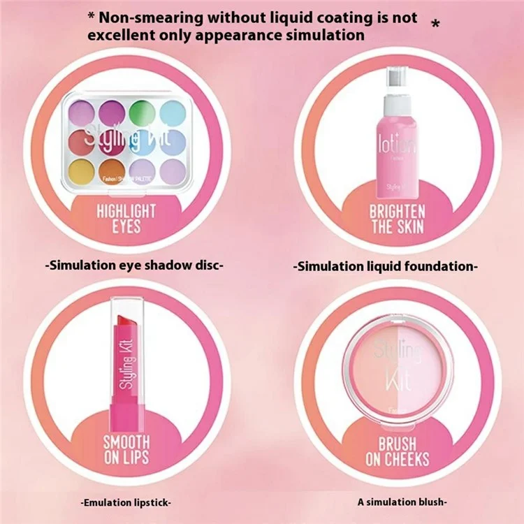 Juego de Maquillaje para Niños de 11 Piezas - Kit de Cosmética de Juguete para Juego de Roles con Accesorios de Belleza - Rosa