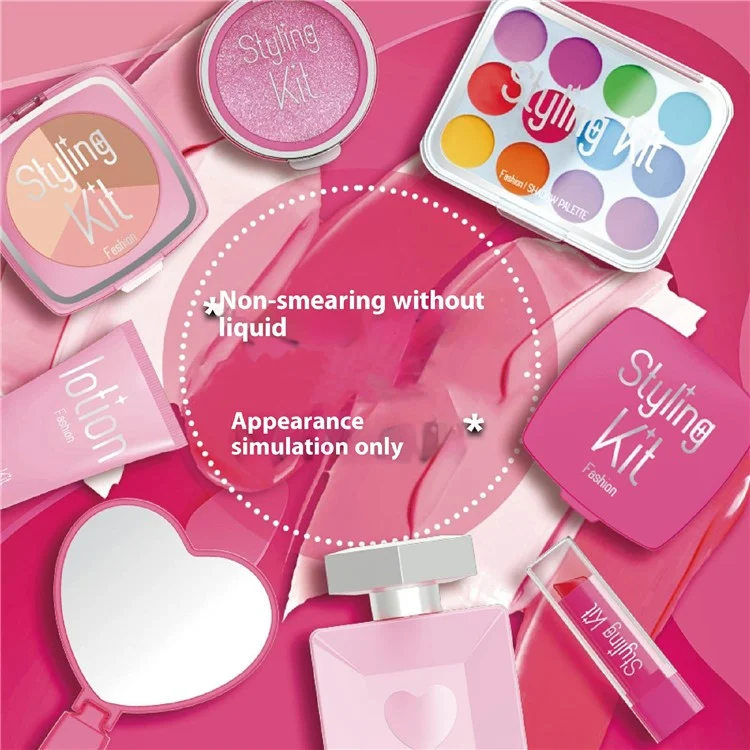 Juego de Maquillaje para Niños de 11 Piezas - Kit de Cosmética de Juguete para Juego de Roles con Accesorios de Belleza - Rosa