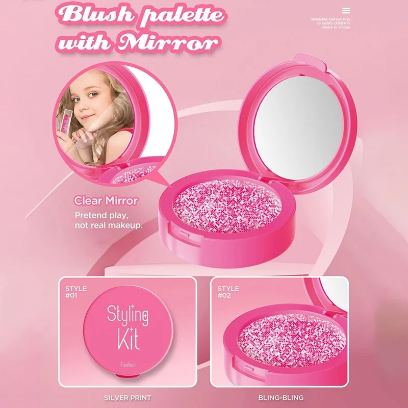 Kit de Maquillage de Jeu d'Imitation pour Enfants 10 Pièces Jouets Cosmétiques pour Filles Jeu de Rôle Trousse de Beauté - Rose