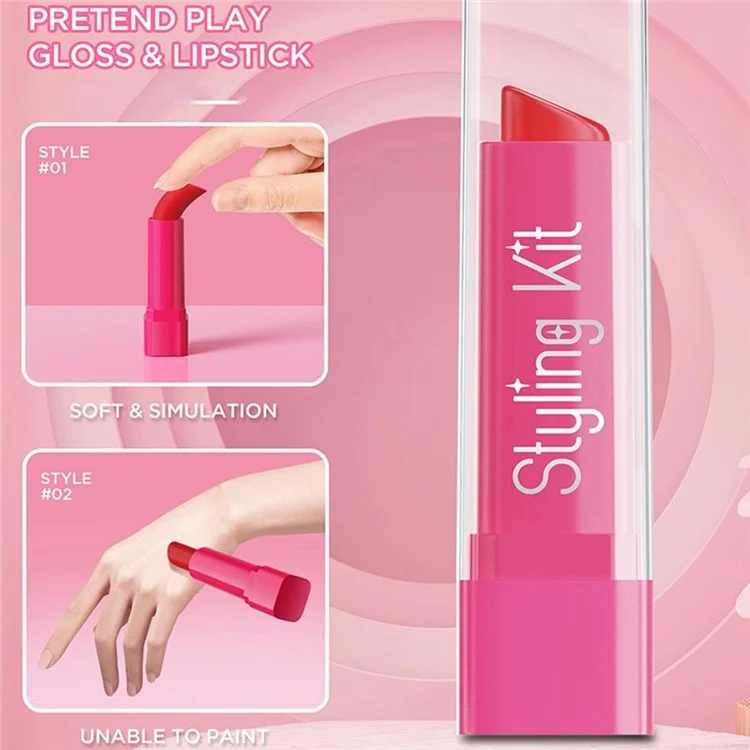Kit de Maquillage de Jeu d'Imitation pour Enfants 10 Pièces Jouets Cosmétiques pour Filles Jeu de Rôle Trousse de Beauté - Rose