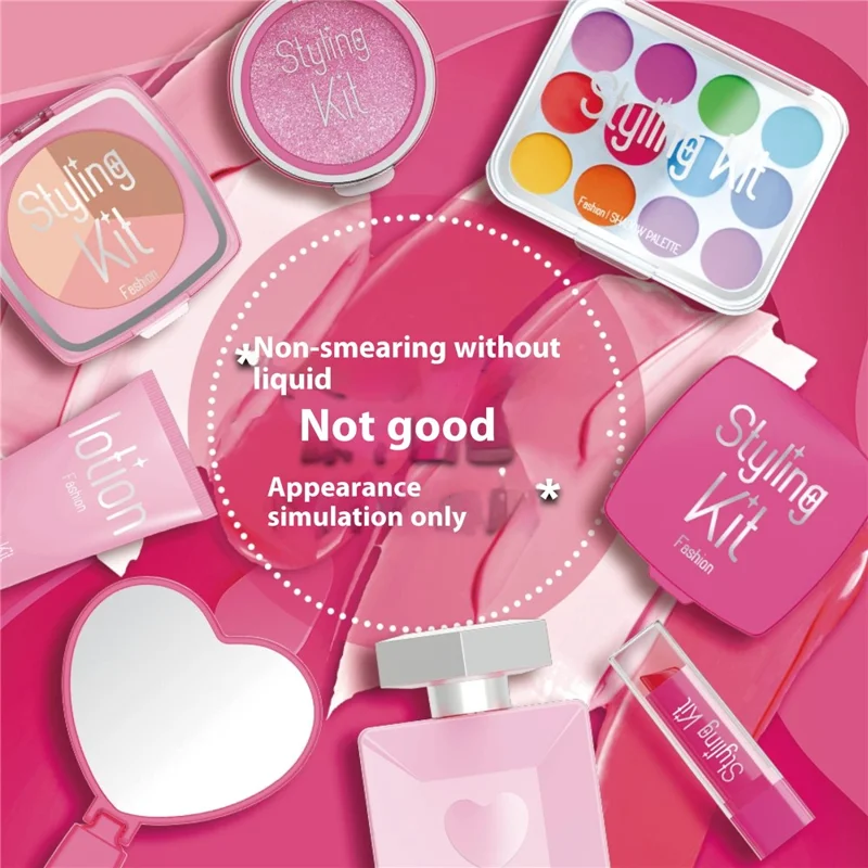 Kit de Maquillage de Jeu d'Imitation pour Enfants 10 Pièces Jouets Cosmétiques pour Filles Jeu de Rôle Trousse de Beauté - Rose