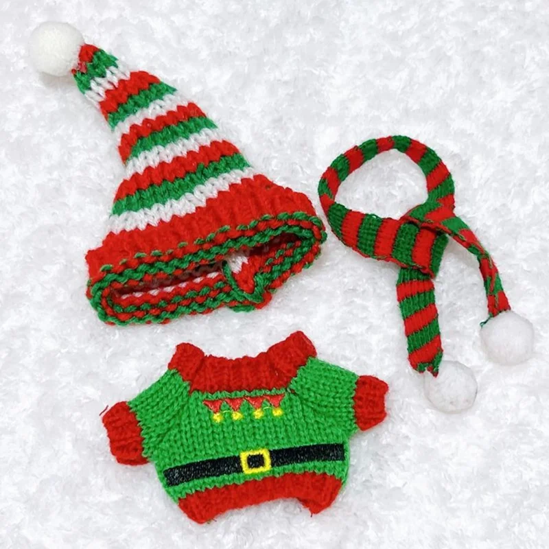 Christmas Doll Outfit Set for 17cm Gen 1  /  2 Figures Knitted Sweater Clothes with Hat  /  Sweater  /  Scarf (No Doll) - Red  /  Green