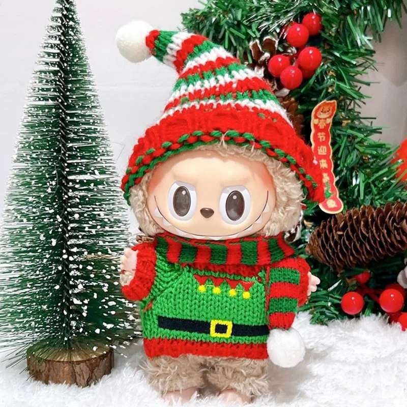 Christmas Doll Outfit Set for 17cm Gen 1  /  2 Figures Knitted Sweater Clothes with Hat  /  Sweater  /  Scarf (No Doll) - Red  /  Green