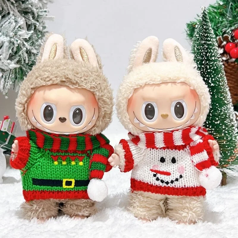 Christmas Doll Outfit Set for 17cm Gen 1  /  2 Figures Knitted Sweater Clothes with Hat  /  Sweater  /  Scarf (No Doll) - Red  /  Green