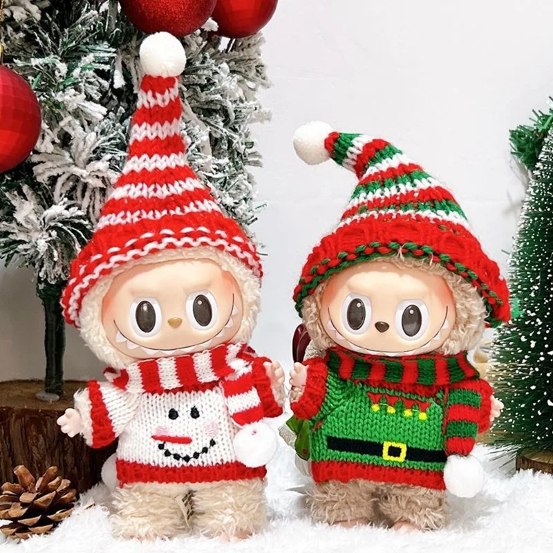 Christmas Doll Outfit Set for 17cm Gen 1  /  2 Figures Knitted Sweater Clothes with Hat  /  Sweater  /  Scarf (No Doll) - Red  /  Green