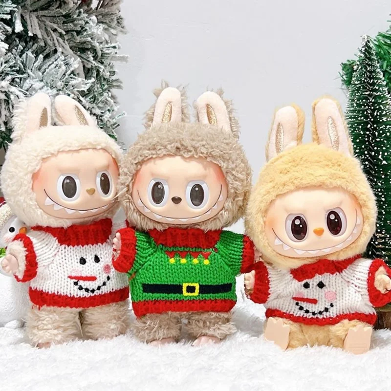 Christmas Doll Outfit Set for 17cm Gen 1  /  2 Figures Knitted Sweater Clothes with Hat  /  Sweater  /  Scarf (No Doll) - Red  /  Green