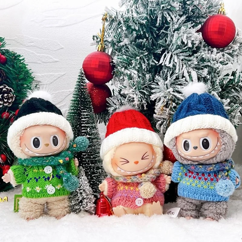 Doll Clothes Set for 17cm 1st  /  2nd  /  3rd Figures Winter Christmas Outfit with Sweater  /  Hat  /  Scarf (No Doll) - Blue