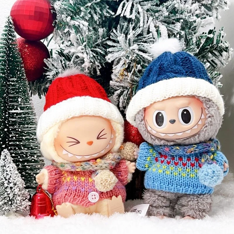 Doll Clothes Set for 17cm 1st  /  2nd  /  3rd Figures Winter Christmas Outfit with Sweater  /  Hat  /  Scarf (No Doll) - Blue