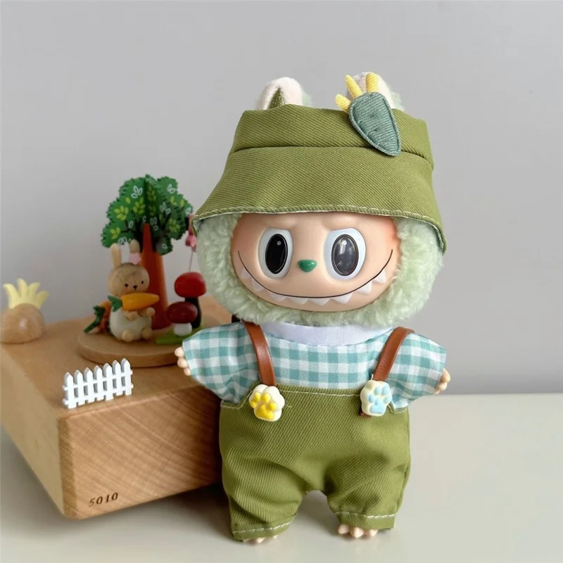 Doll Clothes Overalls Set with Hat for 17cm 1st  /  2nd  /  3rd Figures Outfit Accessories (No Doll)
