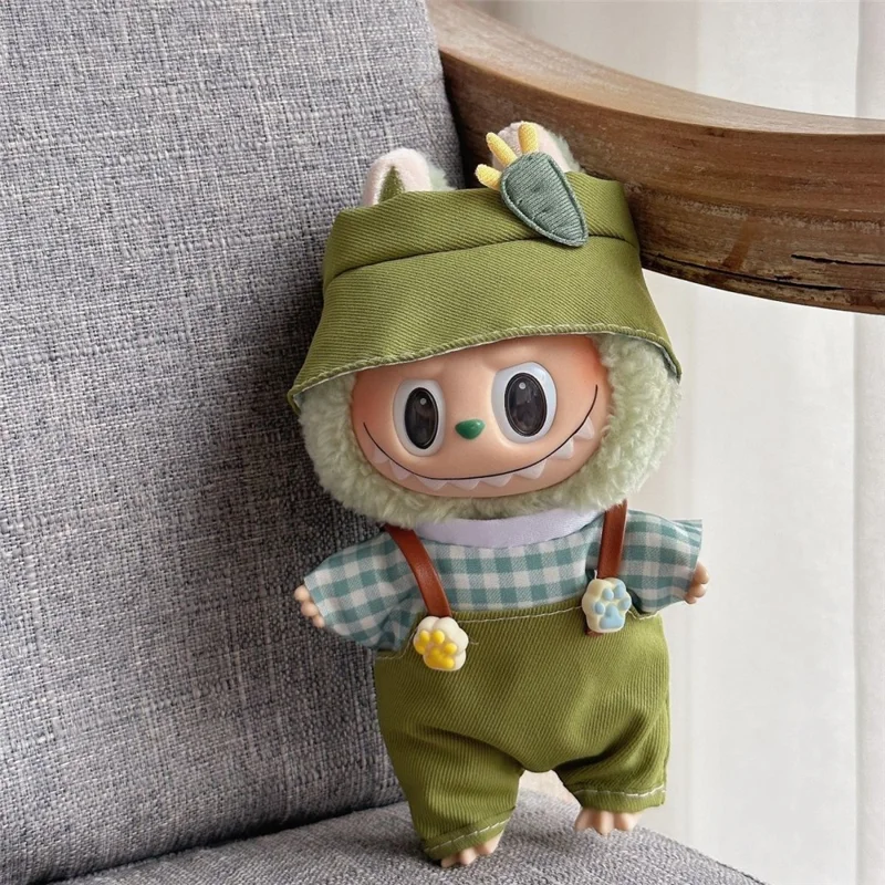 Doll Clothes Overalls Set with Hat for 17cm 1st  /  2nd  /  3rd Figures Outfit Accessories (No Doll)