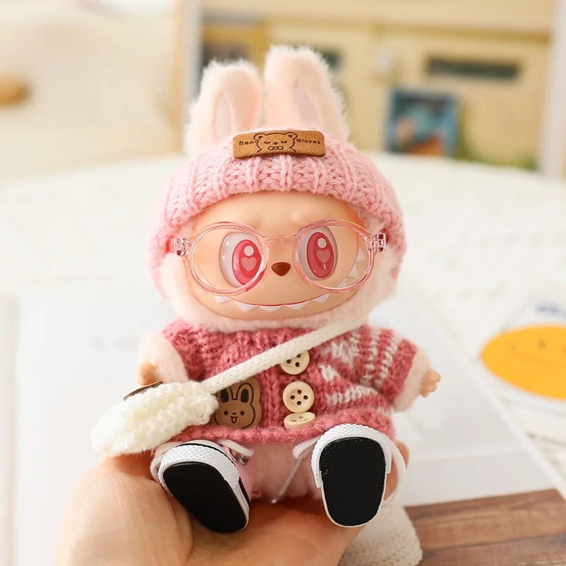 Knitted Sweater Set with Hat  /  Bag  /  Glass  /  Shoes Doll Clothes Outfit for 17cm Figures 1st  /  2nd  /  3rd (No Doll) - Pink