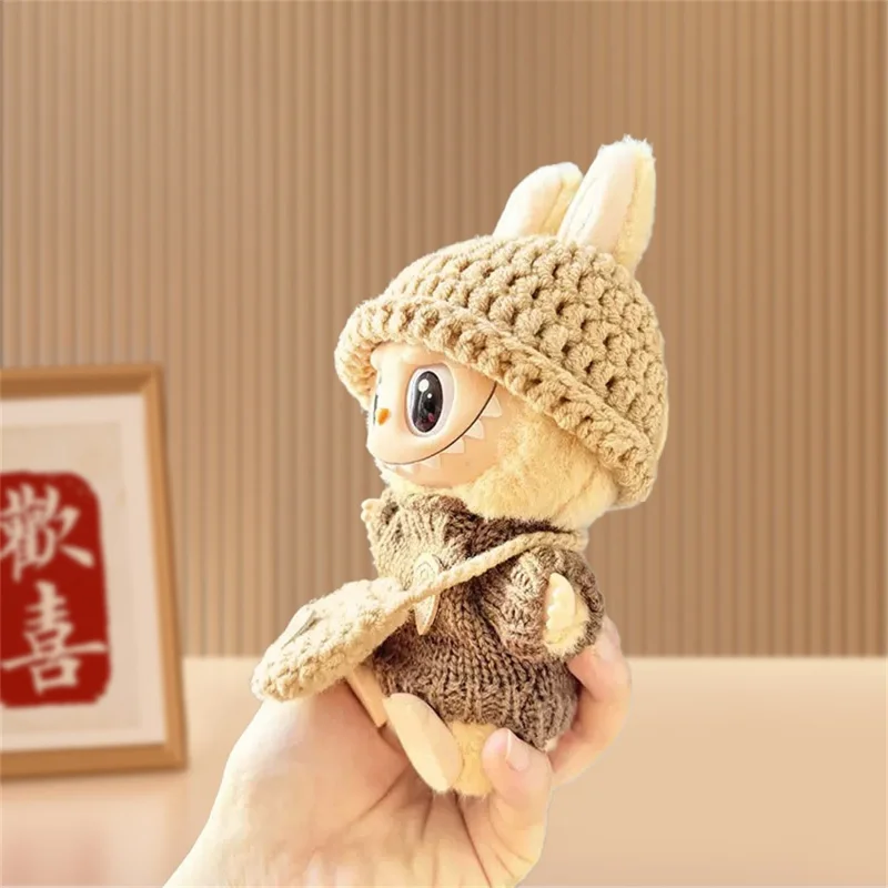 Dukketøjssæt med strikket trøje / hat / taske til 17 cm vinylfigurer, dukketillbehør (uden dukke) - Khaki