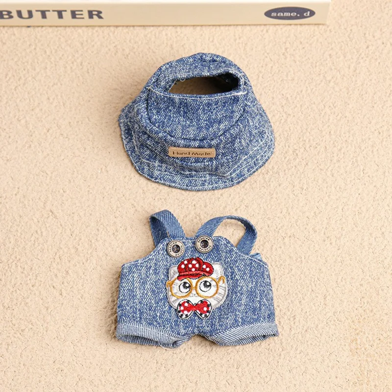 Dukketøjssæt med fiskerhat/overalls figurskjorte til 17 cm 1./2./3. generation dukker (uden dukke) - Kat
