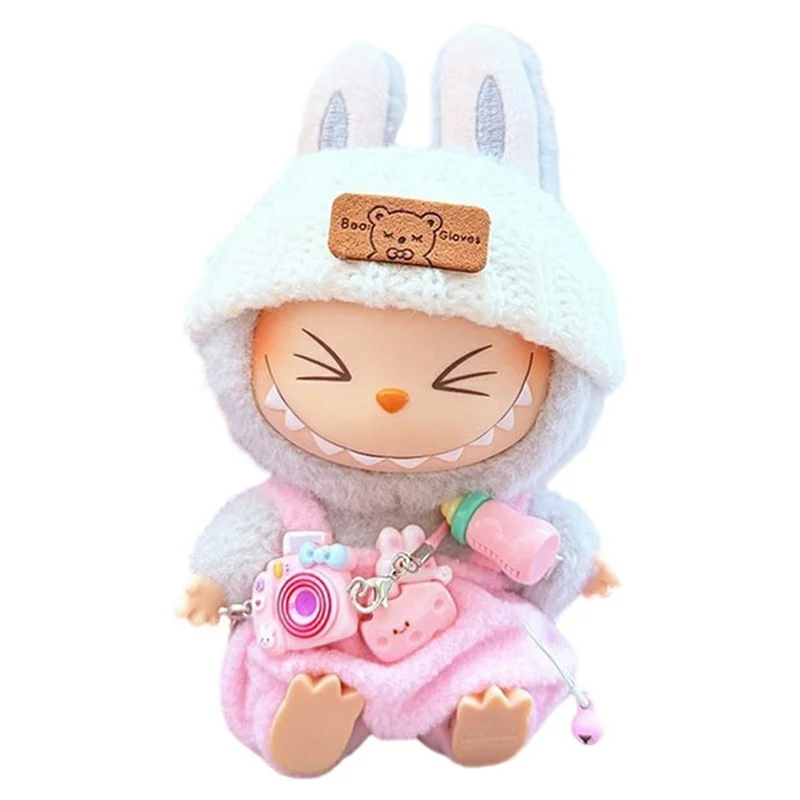 17cm Doll Clothes Set with Overalls / Hat / Camera Pendant Figures Outfit Replacement Clothes (No Doll) - Pink / White / Pink