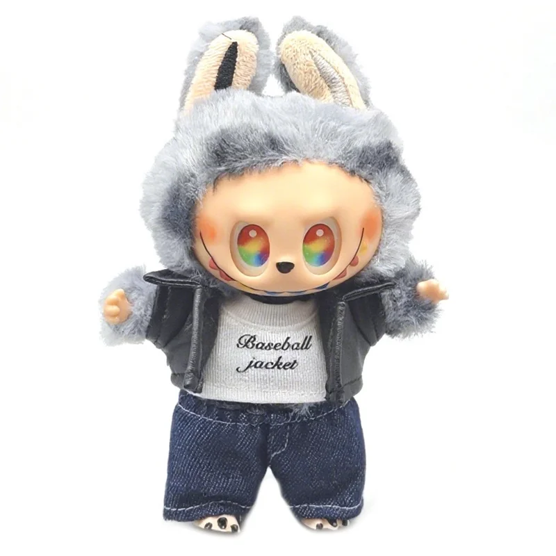 3Pcs / Set For Labubu Gen 1  /  2  /  3 17cm Collectible Figurines T Shirt + Jacket + Jeans Mini Doll Changeable Costume