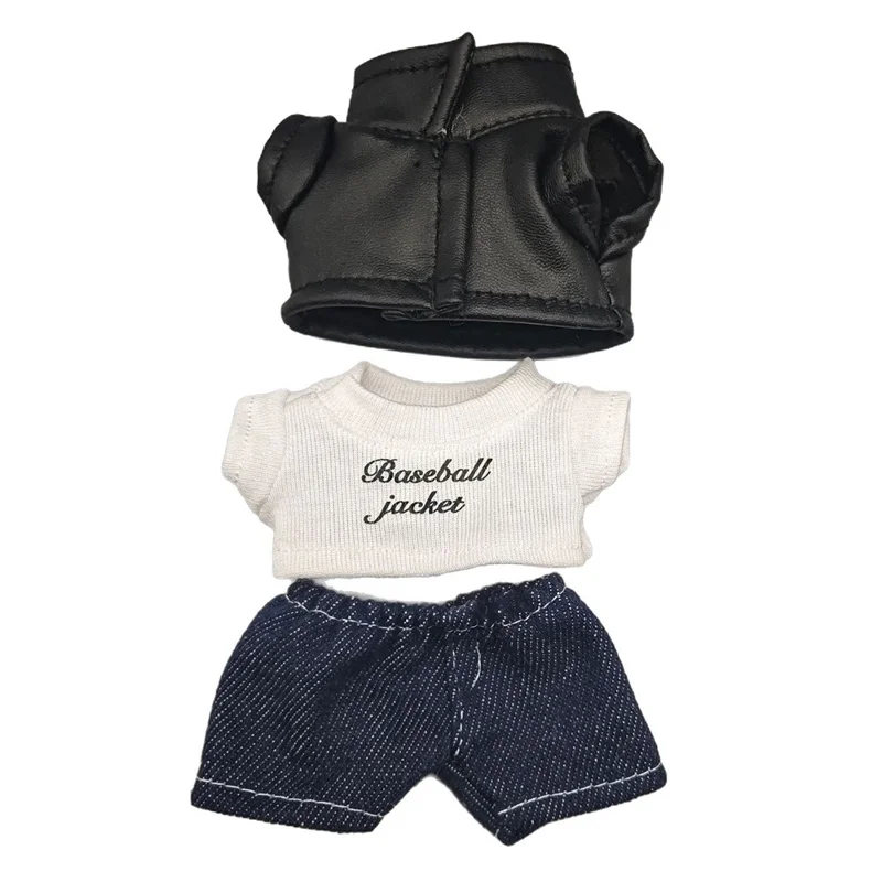 3Pcs / Set For Labubu Gen 1  /  2  /  3 17cm Collectible Figurines T Shirt + Jacket + Jeans Mini Doll Changeable Costume