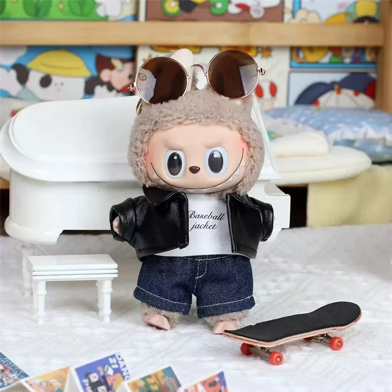 3Pcs / Set For Labubu Gen 1  /  2  /  3 17cm Collectible Figurines T Shirt + Jacket + Jeans Mini Doll Changeable Costume