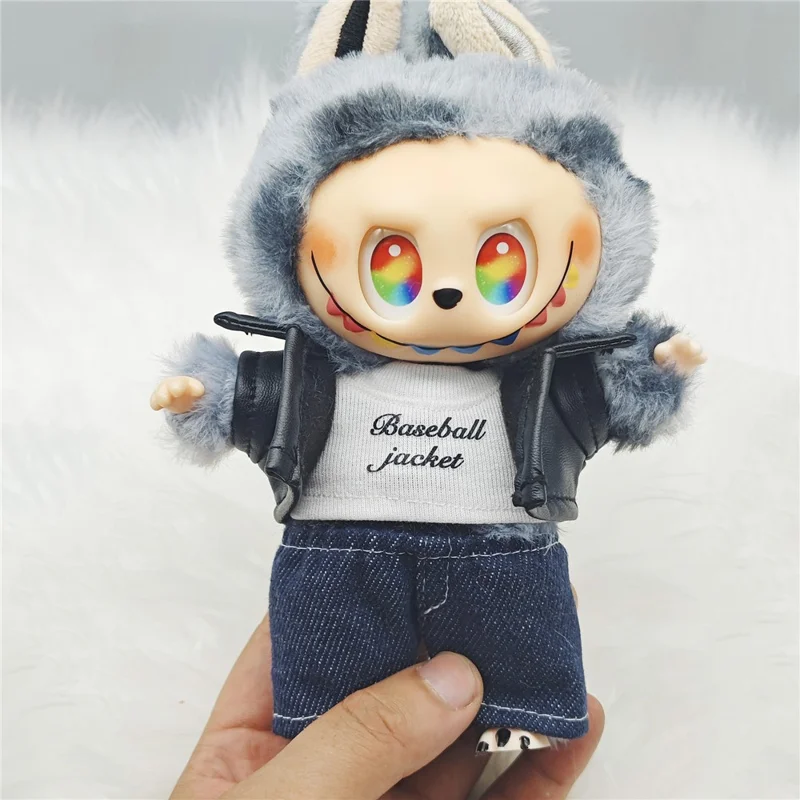 3Pcs / Set For Labubu Gen 1  /  2  /  3 17cm Collectible Figurines T Shirt + Jacket + Jeans Mini Doll Changeable Costume