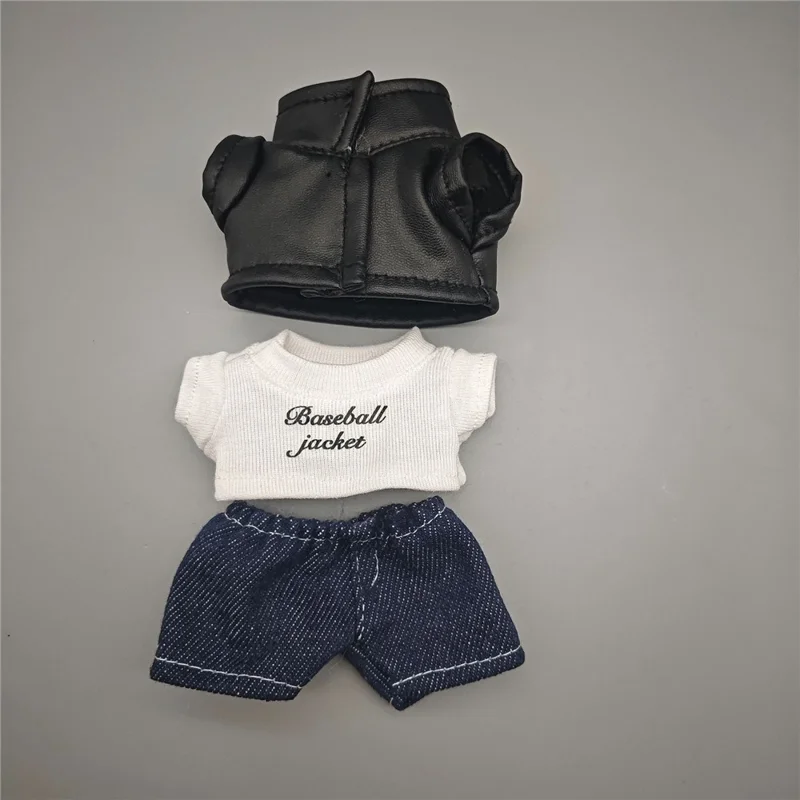 3Pcs / Set For Labubu Gen 1  /  2  /  3 17cm Collectible Figurines T Shirt + Jacket + Jeans Mini Doll Changeable Costume