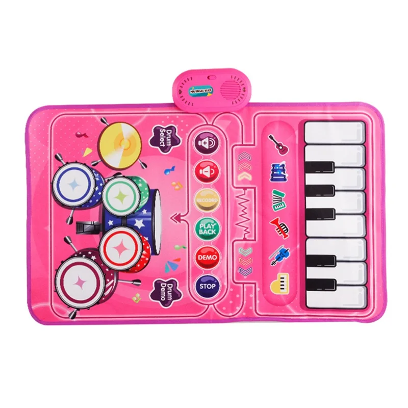 6612 3 in 1 Kids Musical Dance Mat Piano Drum Play Mat Educational Toy for Early Learning - Pink