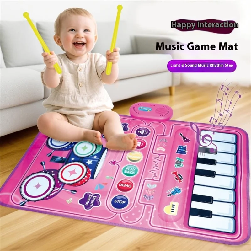 6612 3 in 1 Kids Musical Dance Mat Piano Drum Play Mat Educational Toy for Early Learning - Pink