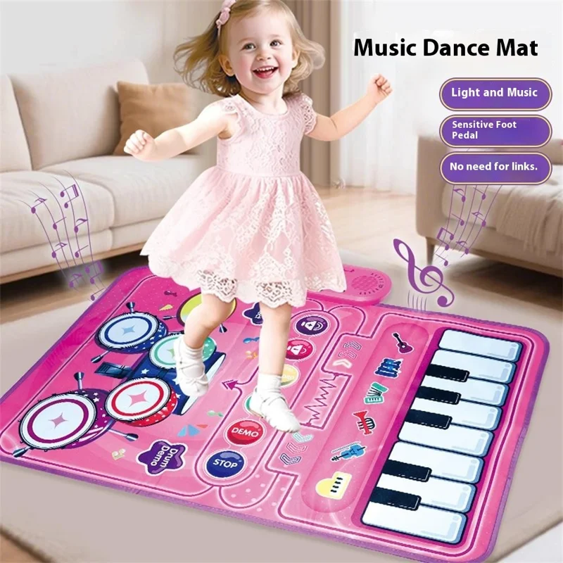 6612 3 in 1 Kids Musical Dance Mat Piano Drum Play Mat Educational Toy for Early Learning - Pink