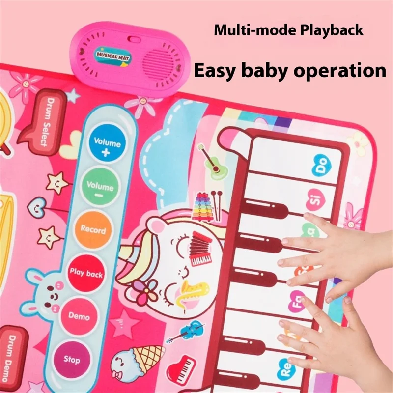 6612 3 in 1 Kids Musical Dance Mat Piano Drum Play Mat Educational Toy for Early Learning - Pink