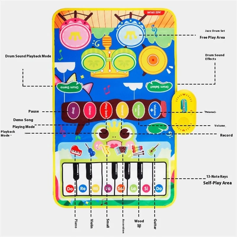 6612 3 in 1 Kids Musical Dance Mat Piano Drum Play Mat Educational Toy for Early Learning - Pink