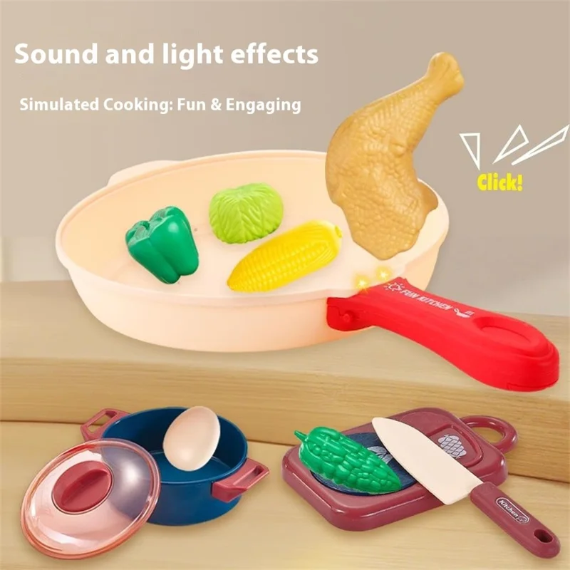 7718 28Pcs Children Play Kitchen Set Pretend Cooking Toy with Light / Sound Effects Educational Learning Toy - Blue