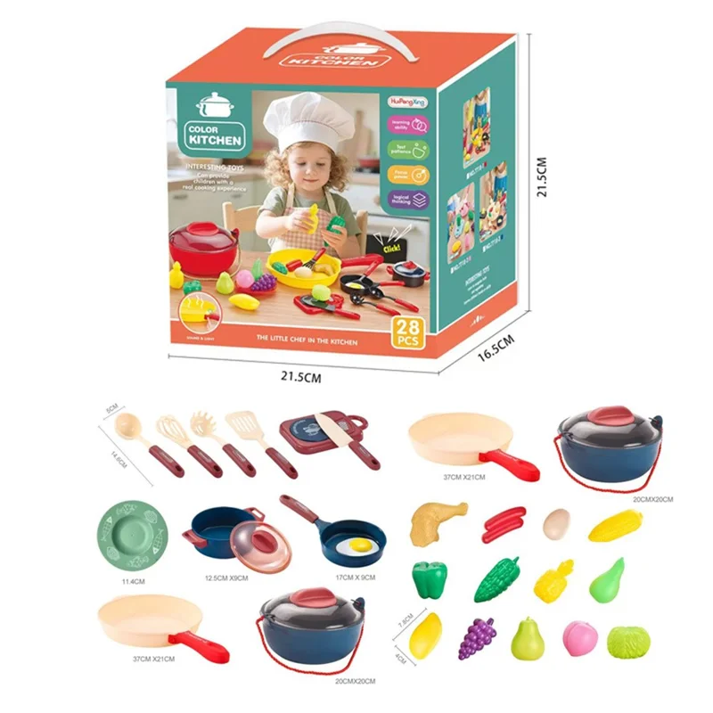 7718 28Pcs Children Play Kitchen Set Pretend Cooking Toy with Light / Sound Effects Educational Learning Toy - Blue