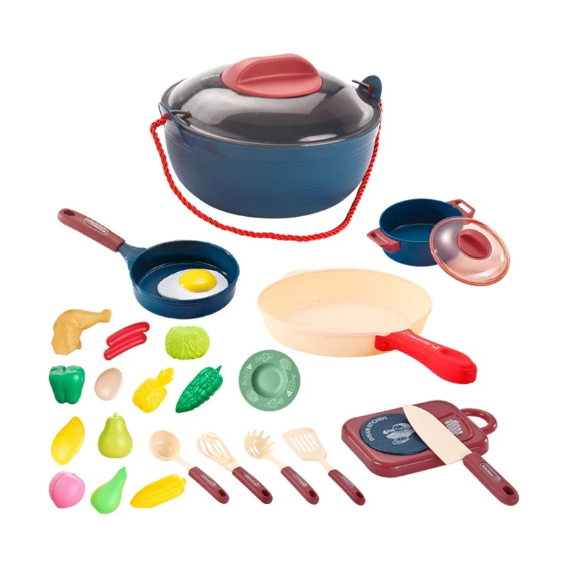 7718 28Pcs Children Play Kitchen Set Pretend Cooking Toy with Light / Sound Effects Educational Learning Toy - Blue