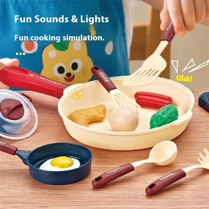 7718 28Pcs Children Play Kitchen Set Pretend Cooking Toy with Light / Sound Effects Educational Learning Toy - Blue