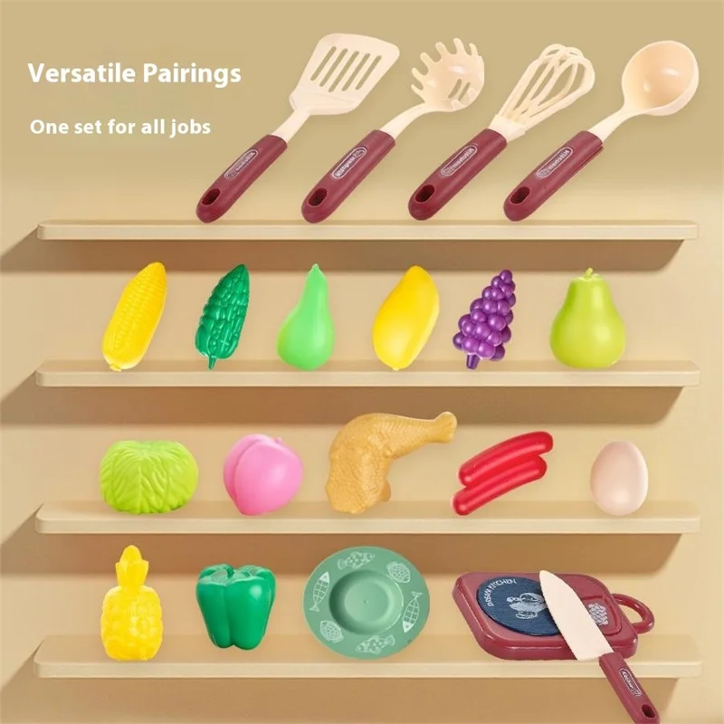 7718 28Pcs Children Play Kitchen Set Pretend Cooking Toy with Light / Sound Effects Educational Learning Toy - Blue