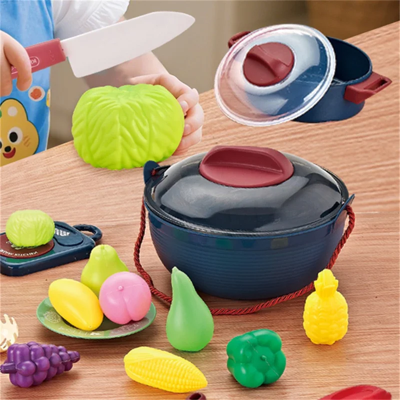 7718 28Pcs Children Play Kitchen Set Pretend Cooking Toy with Light / Sound Effects Educational Learning Toy - Blue