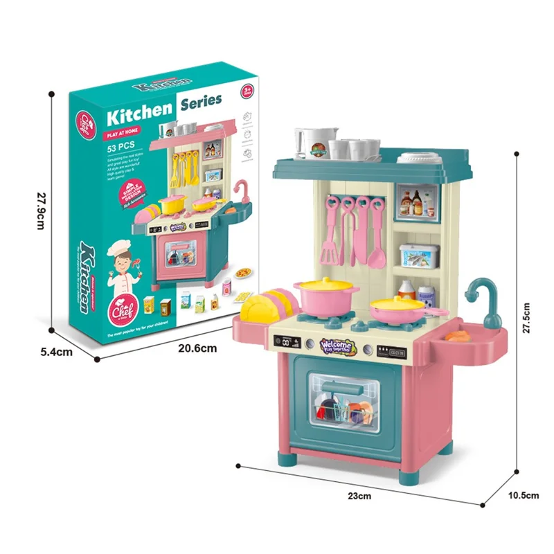 53Pcs Children Play Kitchen Set Pretend Cooking Toys Utensils Assembly Kit for Girls, Random Color