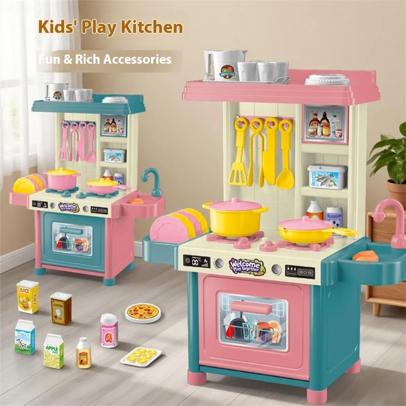 53Pcs Children Play Kitchen Set Pretend Cooking Toys Utensils Assembly Kit for Girls, Random Color