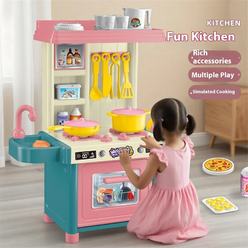 53Pcs Children Play Kitchen Set Pretend Cooking Toys Utensils Assembly Kit for Girls, Random Color