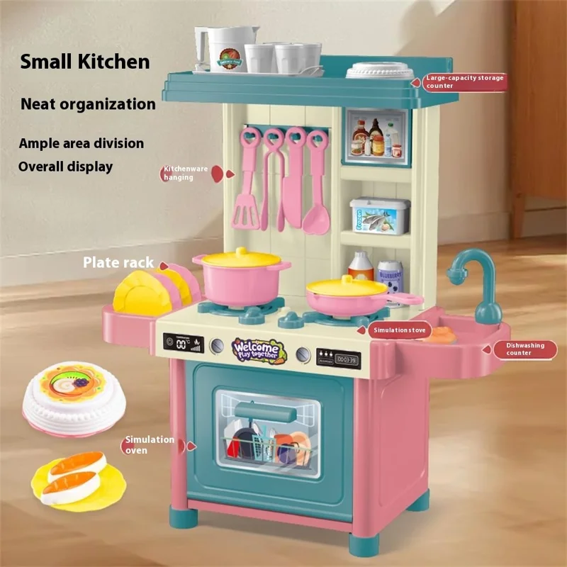 53Pcs Children Play Kitchen Set Pretend Cooking Toys Utensils Assembly Kit for Girls, Random Color