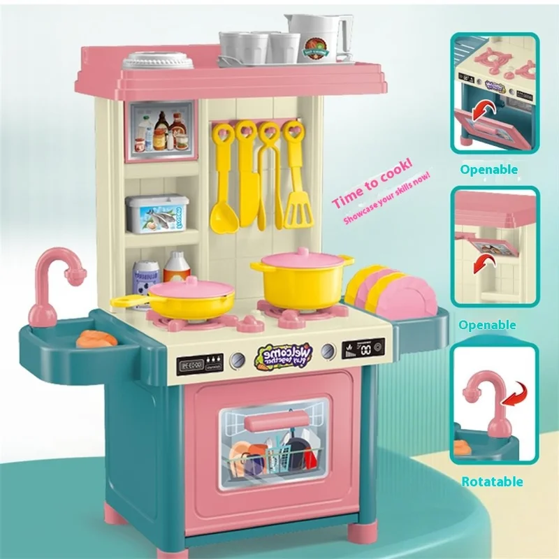 53Pcs Children Play Kitchen Set Pretend Cooking Toys Utensils Assembly Kit for Girls, Random Color