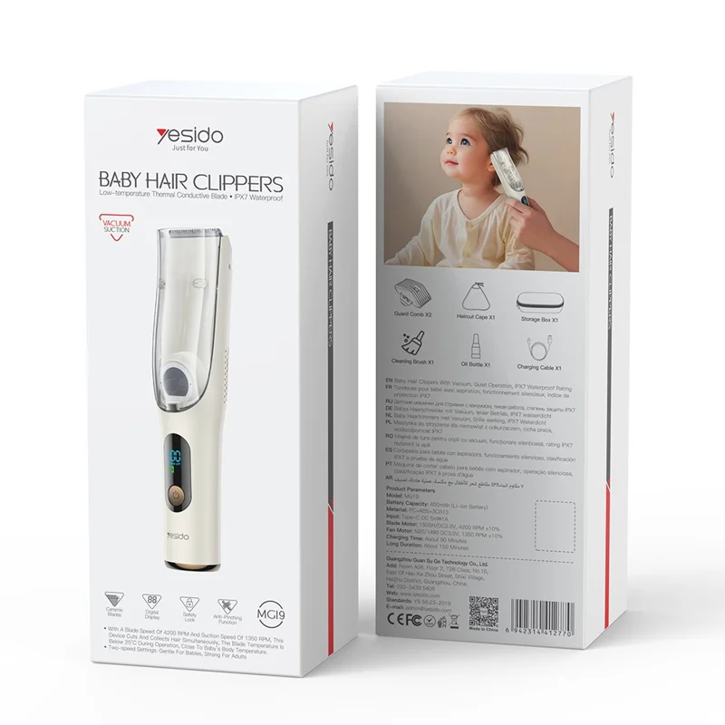 YESIDO MG19 For Children Hair Clipper with Smart Digital Display Cool Ceramic Blade 2 Speed Mode Hair Trimmer - White