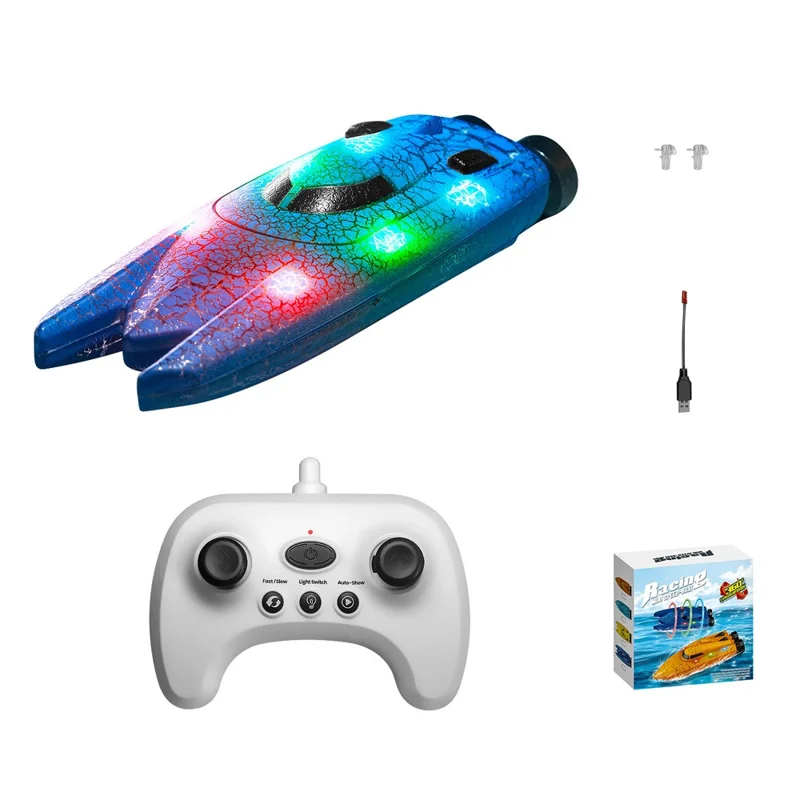 826 Radiocomando 2.4G Mini Barca Elettrica Radiocomandata con Luci LED Giocattolo per Bambini Regalo - Doppia Testa / Blu