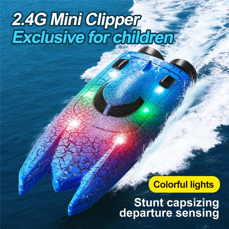 826 Radiocomando 2.4G Mini Barca Elettrica Radiocomandata con Luci LED Giocattolo per Bambini Regalo - Doppia Testa / Blu
