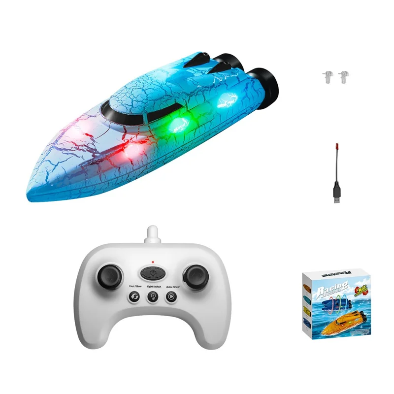 826 2.4G fjernbetjening Mini Båd Elektrisk Stunt RC Speedbåd med LED-lys Børnetoy Gave - Enkelt hoved / Blå