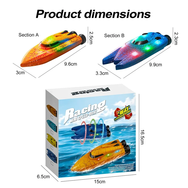 826 2.4G fjernbetjening Mini Båd Elektrisk Stunt RC Speedbåd med LED-lys Børnetoy Gave - Enkelt hoved / Blå