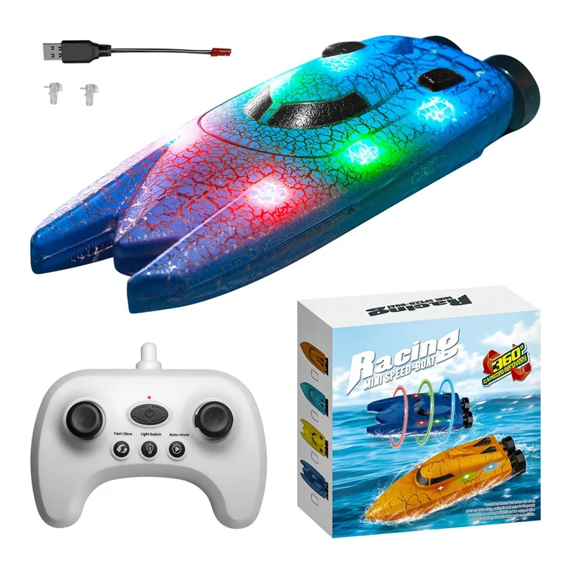 826 2.4G fjernbetjening Mini Båd Elektrisk Stunt RC Speedbåd med LED-lys Børnetoy Gave - Enkelt hoved / Blå