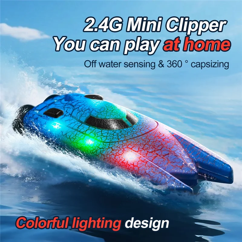 826 2.4G fjernbetjening Mini Båd Elektrisk Stunt RC Speedbåd med LED-lys Børnetoy Gave - Enkelt hoved / Blå