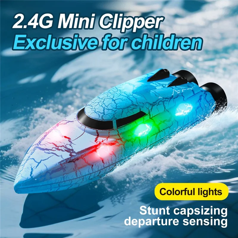 826 2.4G fjernbetjening Mini Båd Elektrisk Stunt RC Speedbåd med LED-lys Børnetoy Gave - Enkelt hoved / Blå