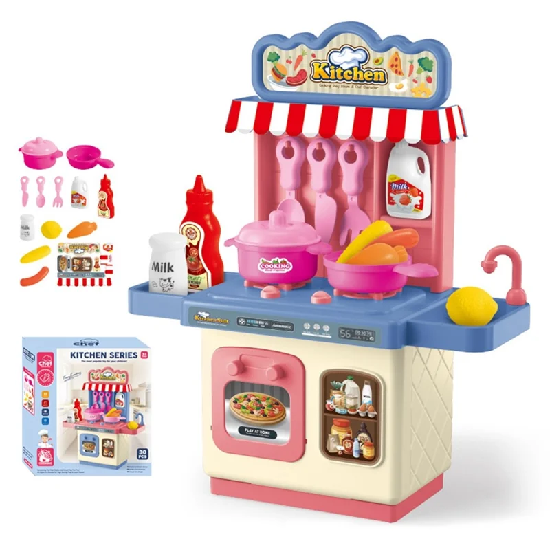 JSF18047 Kitchen Pretend Play Cooking Toy Stove Oven Sink Simulation Cookware Playset Boys Girls Interactive Toy - Blue Desktop