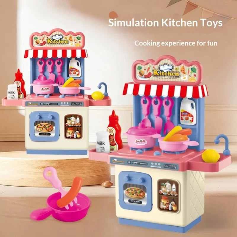 JSF18047 Kitchen Pretend Play Cooking Toy Stove Oven Sink Simulation Cookware Playset Boys Girls Interactive Toy - Blue Desktop