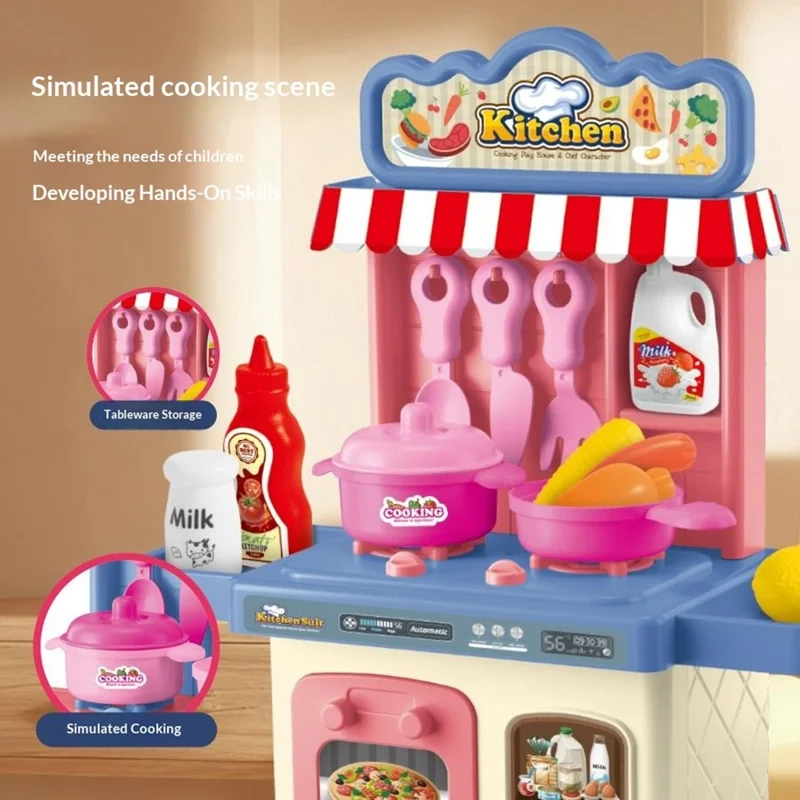 JSF18047 Kitchen Pretend Play Cooking Toy Stove Oven Sink Simulation Cookware Playset Boys Girls Interactive Toy - Blue Desktop